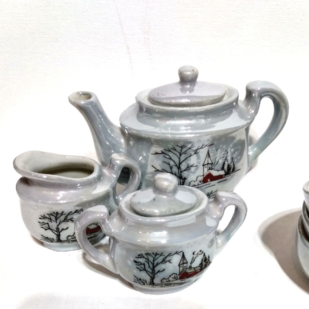 1940's 23 pcs Lusterware Iridescent Blue miniature tea set - Picture 5 of 7
